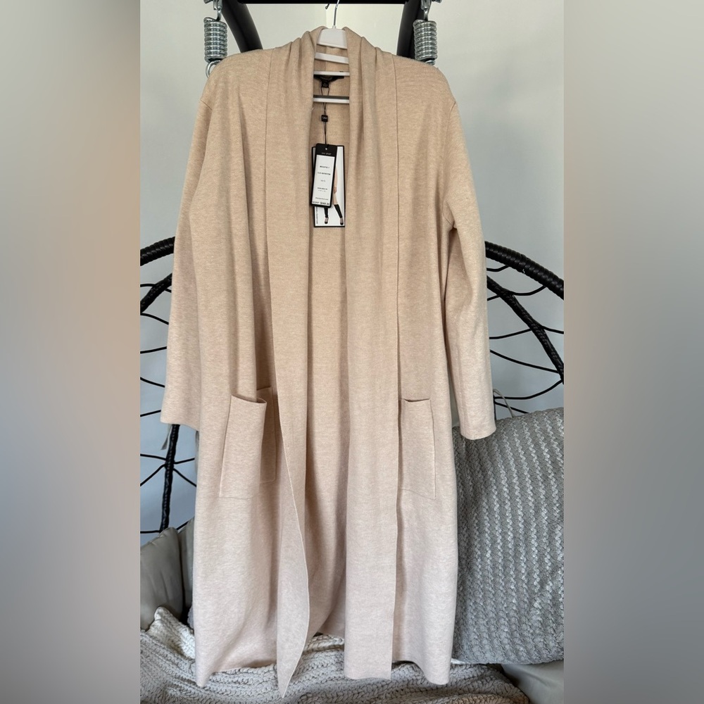 Max Sport LA cream Long Cardigan Stretch Open Front Size Large NWT